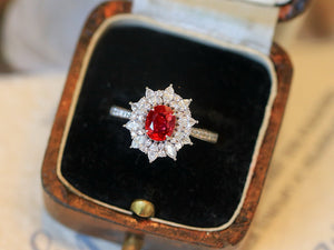 LUOWEND 18K White Gold Natural Ruby Ring for Women