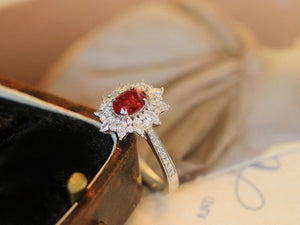LUOWEND 18K White Gold Natural Ruby Ring for Women