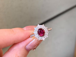 LUOWEND 18K White Gold Natural Ruby Ring for Women