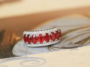 LUOWEND 18K White Gold Natural Ruby Ring for Women
