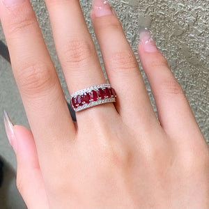 LUOWEND 18K White Gold Natural Ruby Ring for Women