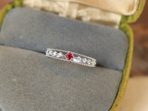 LUOWEND 18K White Gold Natural Ruby Ring for Women