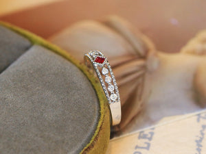 LUOWEND 18K White Gold Natural Ruby Ring for Women