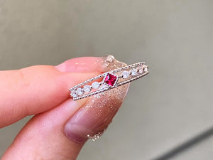 LUOWEND 18K White Gold Natural Ruby Ring for Women