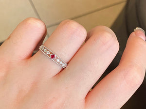 LUOWEND 18K White Gold Natural Ruby Ring for Women