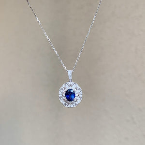 LUOWEND 18K White Gold Natural Sapphire Necklace for Women