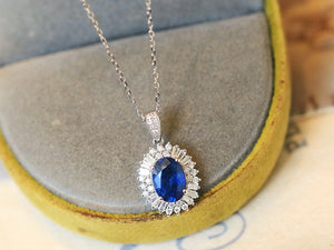 LUOWEND 18K White Gold Natural Sapphire Necklace for Women