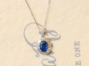 LUOWEND 18K White Gold Natural Sapphire Necklace for Women