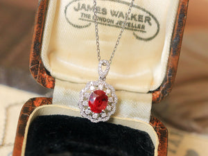 LUOWEND 18K White Gold Natural Ruby Necklace for Women