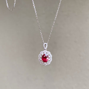 LUOWEND 18K White Gold Natural Ruby Necklace for Women