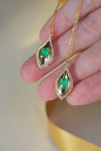 Load image into Gallery viewer, LUOWEND 18K Yellow Gold Real Natural Emerald and Diamond Necklace for Women
