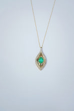 Load image into Gallery viewer, LUOWEND 18K Yellow Gold Real Natural Emerald and Diamond Necklace for Women
