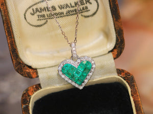 LUOWEND 18K White Gold Natural Emerald Necklace for Women