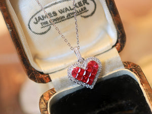 LUOWEND 18K White/Yellow Gold Nattural Ruby Necklace for Women