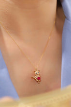 Load image into Gallery viewer, LUOWEND 18K Yellow Gold Real Natural Ruby and Diamond Necklace for Women
