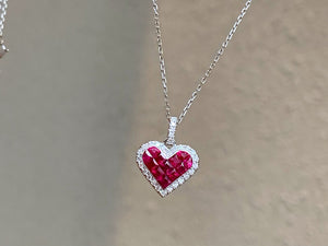 LUOWEND 18K White/Yellow Gold Nattural Ruby Necklace for Women