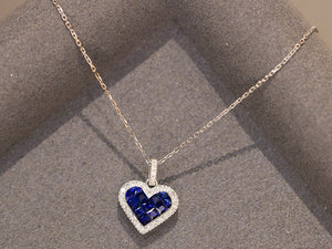 LUOWEND 18K White Gold Natural Sapphire Necklace for Women