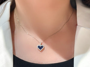 LUOWEND 18K White Gold Natural Sapphire Necklace for Women