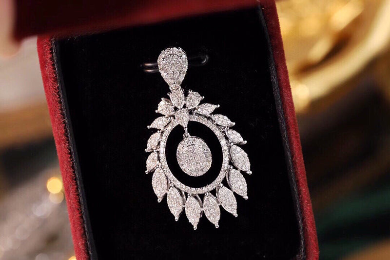 LUOWEND 18K White Gold Real Natural Diamond Pendant Necklace for Women