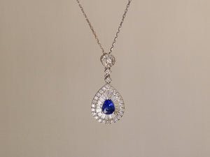 LUOWEND 18K White Gold Natural Sapphire Necklace for Women