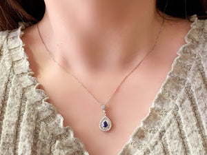 LUOWEND 18K White Gold Natural Sapphire Necklace for Women