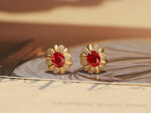 Load image into Gallery viewer, LUOWEND 18K Yellow Gold Natural Ruby Earrings for Women
