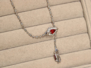 LUOQWEND 18K White Gold Natural Ruby Necklace for Women