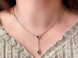 LUOQWEND 18K White Gold Natural Ruby Necklace for Women