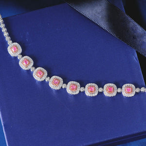 LUOWEND 18K White Gold Real Natural Pink Diamond Bracelet for Women