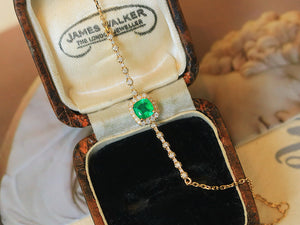 LUOWEND 18K Yellow Gold Natural Emerald Bracelet for Women
