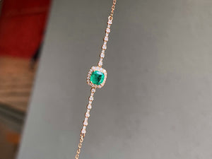 LUOWEND 18K Yellow Gold Natural Emerald Bracelet for Women