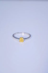 LUOWEND 18K White Gold Real Natural Yellow Diamond Ring for Women