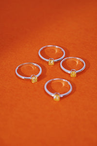 LUOWEND 18K White Gold Real Natural Yellow Diamond Ring for Women