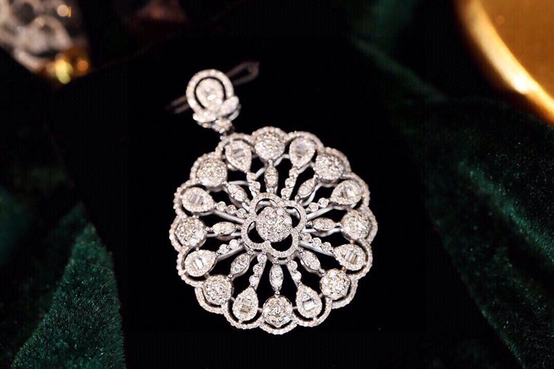 LUOWEND 18K White Gold Real Natural Diamond Pendant Necklace for Women