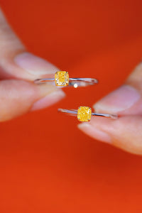 LUOWEND 18K White Gold Real Natural Yellow Diamond Ring for Women