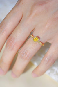 LUOWEND 18K Yellow Gold Real Natural Yellow Diamond Ring for Women