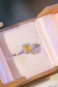 LUOWEND 18K White Gold Real Natural Yellow Diamond Ring for Women