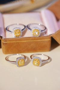 LUOWEND 18K White Gold Real Natural Yellow Diamond Ring for Women