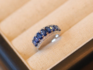 LUOWEND 18K White Gold Natural Sapphire Ring for Women