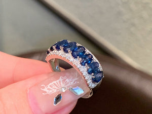 LUOWEND 18K White Gold Natural Sapphire Ring for Women