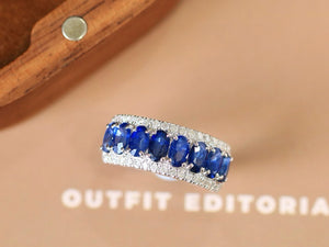 LUOWEND 18K White Gold Natural Sapphire Ring for Women