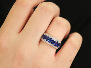 LUOWEND 18K White Gold Natural Sapphire Ring for Women