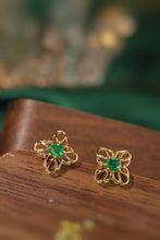 Load image into Gallery viewer, LUOWEND 18K Yellow Gold Natural Emerald Stud Earrings for Women
