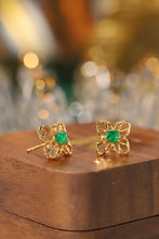 Load image into Gallery viewer, LUOWEND 18K Yellow Gold Natural Emerald Stud Earrings for Women
