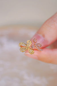 LUOWEND 18K Yellow and Rose Gold Real Natural Yellow and Pink Diamond Ring for Women