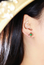 Load image into Gallery viewer, LUOWEND 18K Yellow Gold Natural Emerald Stud Earrings for Women
