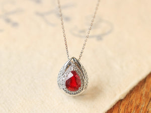 LUOWEND 18K White Gold Natural Ruby Necklace for Women