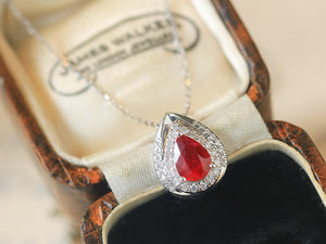 LUOWEND 18K White Gold Natural Ruby Necklace for Women