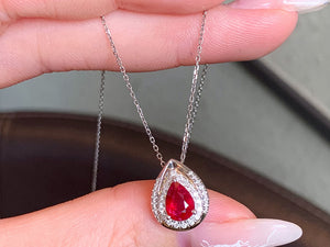 LUOWEND 18K White Gold Natural Ruby Necklace for Women