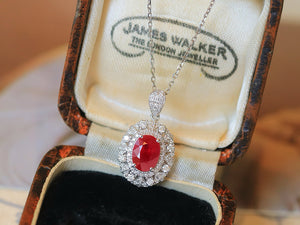 LUOWEND 18K White Gold Natural Ruby Necklace for Women